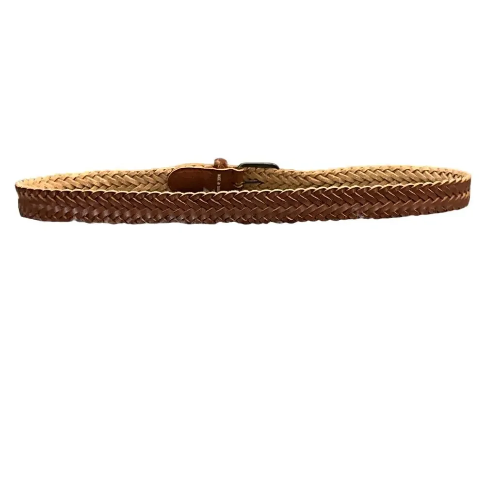 Western Brown Leather Braided Woven Brass Buckle Belt Women  L / 34”